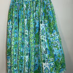 SANDY STARKMAN Large Blue Green Prairie Boho Crinkle Broomstick Long Maxi Skirt Photo 0