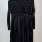 Calvin Klein  Black Striped V-Neck Sweater Dress Long Sleeve Size Medium Photo 0