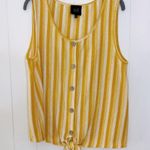 W5  Yellow and White Stripe Buttoned Tie Front Tank Top L Photo 0