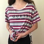 Guess green purple white striped shirt Photo 2