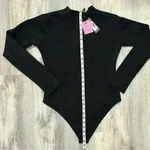 Pretty Little Thing NWT  Black Long Sleeve Zip Mock Neck Scuba Swimsuit Size 10 Photo 4