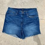 J.Crew Dark Wash Raw Hem Fold Over High Rise Denim Shorts Size 33 Photo 12