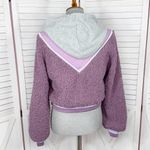 For Love & Lemons For Love & Lemons Cozy Sherpa Cropped Pullover Half Zip Hoodie Purple Small Photo 4