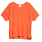 Lafayette 148  Linen Orange Coral Woven Short Dolman Sleeve Tunic Top L Photo 4