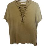 We The Free  T-Shirt Womens XS Green Lace Up Azalea Sun Washed Pirate Boho Photo 0