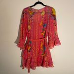 Saloni Marissa Ruffle 100% Silk Pink Floral Long Sleeve Mini Dress Women size 6 Photo 8