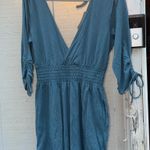 American Eagle  Outfitters Blue Runched sleeve Double V-neck Romper Size Medium  Photo 0