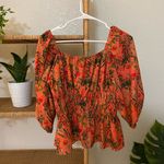 Gianni Bini Boho Style Peach Floral Peasant Top Stretch Blouse Sz Small LIKE NEW Photo 4