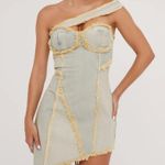 EGO  Official - One Strap Distressed Patchwork Mini Dress in Light Blue Denim Photo 3