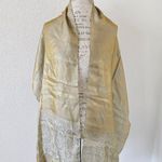 Liz Claiborne  Vintage Gold Sheen Flower Paisley Wide Neck Scarf Wrap Photo 0