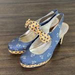 Miss Albright Spectator Silk Floral Polka Dot MaryJane Heel Blue Yellow Womens 7 Photo 0