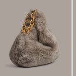 Donna Karan Lawrence Faux Fur Wristlet with Gold Chain Photo 1