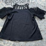 Chic Me  Lace Cold Shoulder Top With Criss Cross Neckline Black Medium Photo 6