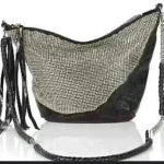 Metallic Silver & Black Purse Hobo Bag Chain Strap & Tassel Detail Photo 0