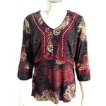Sangria Size 10 Burgundy Paisley Studded V Neck Lined Blouse Vintage Boho Core Photo 1