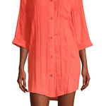a.n.a Coral Sheer Button Down Swim CoverUp Shirt Dress Photo 0