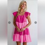 Hudson Gray Pink Crinkled Colorblock Patchwork Flutter Tiered Mini Dress Photo 4