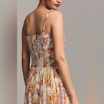 Anthropologie By  Ruched Square Neck Midi Dress Floral Size 6 Cream Coquette Chic Photo 1