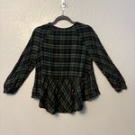Holding Horses Anthropologie  green plaid tie front ruffle peplum top size medium Photo 11