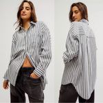 Free People Menswear Oversized Freddie Striped Shirt Nautical Navy Size Medium Photo 8