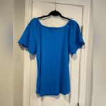 Steve Madden NWT Size XL Royal Blue Ribbed Stretch Top Cotton Eyelet Puff Sleeve Photo 5