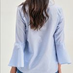 Milan Kiss blue stripe bell sleeve button up top Size L Photo 1