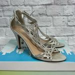 City Classified Womens Maggie Rhinestone Formal Heel Silver Size 9 Ankle Strap Photo 0