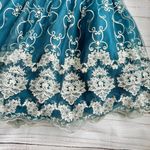 Chi Chi London Reign or Shine Teal Metallic Lace Sleeveless Midi Prom Dress NWT Photo 6