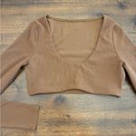 Alo Yoga  Ribbed Defined Long Sleeve Bra Medium Espresso Brown Crop Top Photo 0