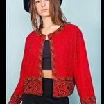 Laurence Kazar  Silk Beaded Vintage Jacket Top Red Small Large Medium Photo 13