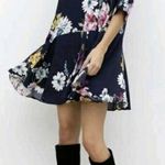 Yumi Kim  OOTD Dress Navy Floral Print Drop Waist - Approx. S (see meas.) FLAW Photo 0