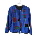 Alex Kim Multicolor Embroidered Patchwork Button Front Jacket Blue Women Medium Photo 0
