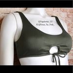 EXPRESS | Green Ribbed Tie Front Bikini Top Photo 2