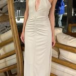 ZARA  dress gown fitted maxi bodycon Gray Halter formal evening wedding Photo 1