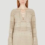 TheOpen Product Pointelle Crochet Knit Wide Sleeve Sweater in Beige Size 1 $175 Photo 5