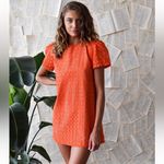 Never A Wallflower Eyelet Puff Sleeve Mini Dress Women's Size XS Fire Orange Photo 6