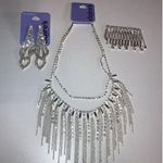 Claire's Beautiful Sparkly Crystal Formal Statement Necklace, Earrings & Hairpin Silver Photo 0