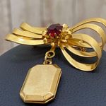 Vintage Gold Bow Locket Garnet Birthstone Brooch Photo 3