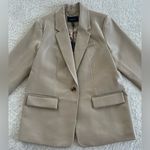 BCBGMAXAZRIA NWT  Latte Tan Faux Vegan Leather Oversized Fit Minimalist Blazer L Photo 2