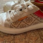 Tory Burch  Cream Red Sneakers Footwear Shoes Casual Women Size 7M Leather Photo 7