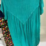 Mexican Folk Art Floral Embroidered Short Sleeve Blue Tunic Blouse Large Boho Photo 6