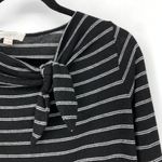 Loft Outlet Women's Sz M Drape Neck Tie Knot Striped Top Black Long Sleeve Photo 2