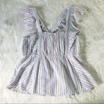 Ella Moss Striped Babydoll Top Square Neckline Flutter Sleeve Medium Large New Photo 11