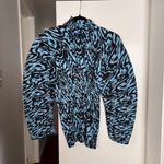 Solace London Blue Latia Animal Print High Neck Plisse Top US 4 Photo 3