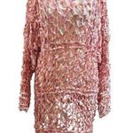 Hand knit with large needles, draped tunic / dress / beach coverup, NWOT Pink Size M Photo 0