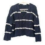 ZARA  Cable Knit V-Neck Striped Sweater Blue/White Medium Photo 0