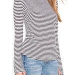 frame denim linen striped bell sleeve shirt top Photo 0