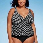 Kona Sol Women’s Cropped Tankini Top Plus Size 2X Gingham Photo 2