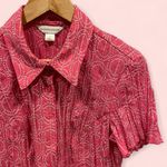 Christopher & Banks Vintage 90’s-y2k pink white embroidered crinkle short sleeve scallop hem blouse Photo 0