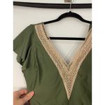 Olive Green One Piece Swimsuit Crochet Trim Flutter Sleeve Ruched Size L Size L Photo 1